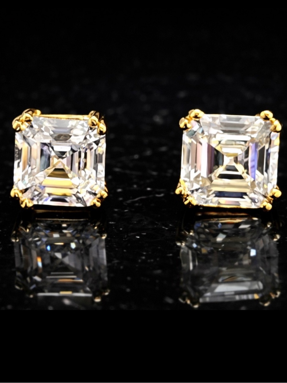 1ct Asscher emerald princess cut Cz cubic zirconia Diamonique Stud Earrings gold